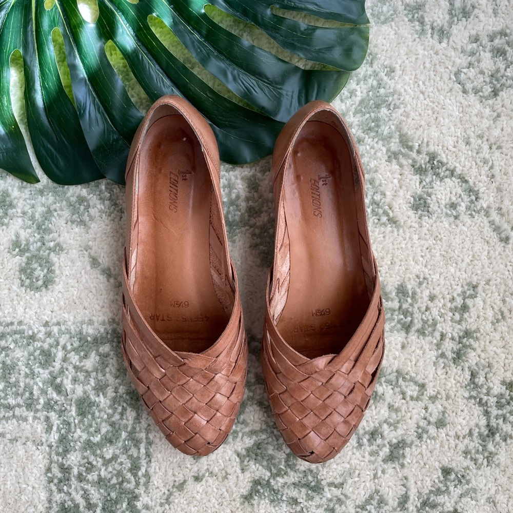Vintage tan 1st Edition leather slip-ons